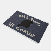 Oh Laww He Comin Cat Lover, schwarze Katze Fußmatte (Schrägansicht)