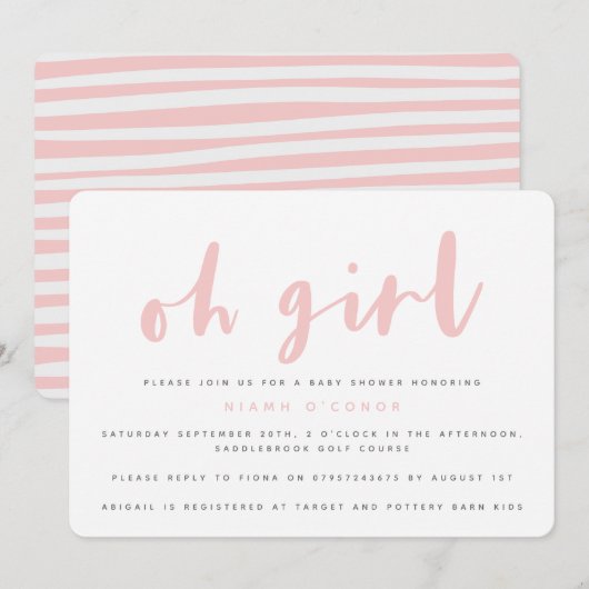Oh Mädchen, Babyduschen-Party Einladung (Vorne/Hinten)