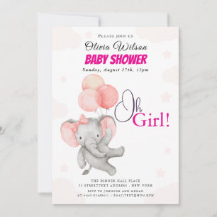 Oh Mädchen Elefant Baby Shower Einladung