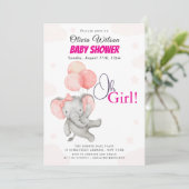 Oh Mädchen Elefant Baby Shower Einladung (Stehend Vorderseite)