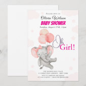 Oh Mädchen Elefant Baby Shower Einladung (Vorne/Hinten)
