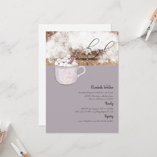 Oh Mädchen heiße Schokolade Rustikales Baby Es ist Einladung (Vorderseite/Rückseite Beispiel)