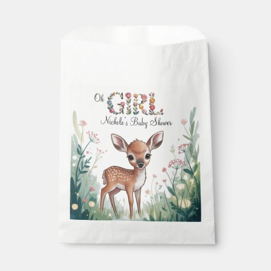 Oh Mädchen: Kleine Hirschgewächshaus-Kinderdusche Geschenktütchen (Vorderseite)