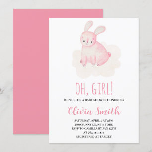 Oh Mädchen Süße Hase Wasserfarbe Babyparty  Einladung