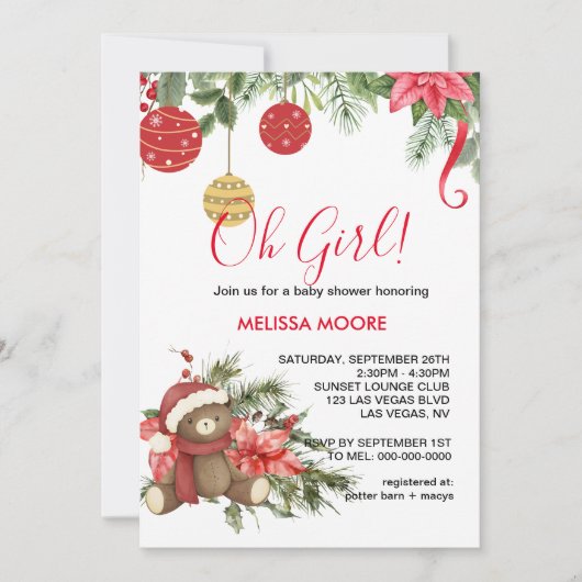 Oh Mädchen Weihnachtsdusche Einladung (Vorderseite)