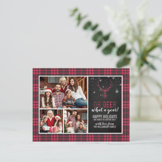 Oh Mann, was für ein Jahr! | 3 Foto Karierter Urla Postkarte (Stehend Vorderseite)