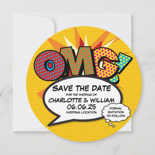 OH MEIN GOTT Termin vormerken Lustige Retro-Comic- Save The Date (Vorderseite)