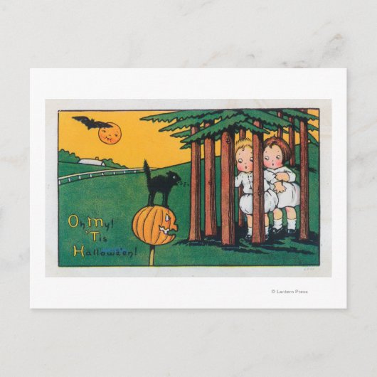 Oh, mein Halloween Black Cat Scaring Kids Postkarte (Vorderseite)
