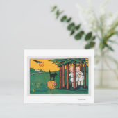 Oh, mein Halloween Black Cat Scaring Kids Postkarte (Stehend Vorderseite)