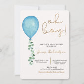 Oh niño beige modernos globos azules bebé einladung (Vorderseite)