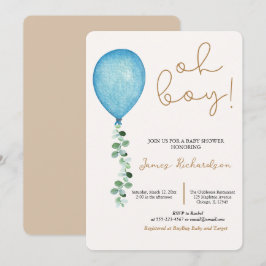 Oh niño beige modernos globos azules bebé einladung