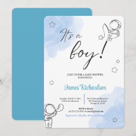 Oh niño eucaliptos modernos globos azules bebé einladung