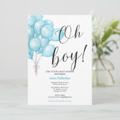 Oh niño eucaliptos modernos globos azules bebé einladung (Stehend Vorderseite)