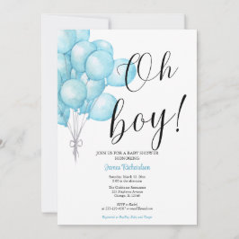 Oh niño eucaliptos modernos globos azules bebé einladung