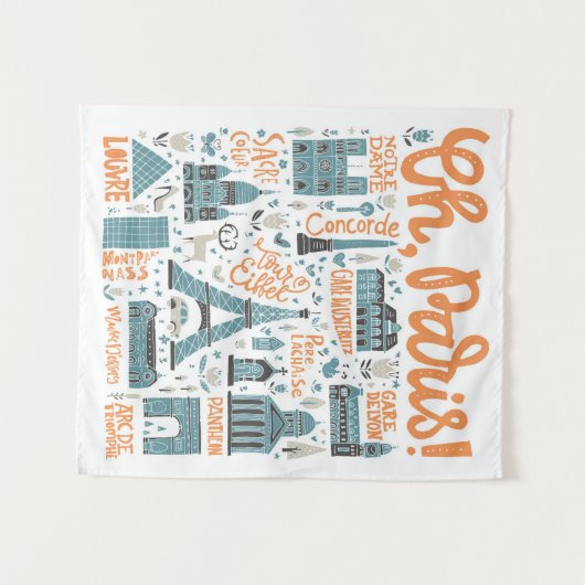 Oh, Paris! | Stadttypographie Wandteppich (Vorderseite (Horizontal))