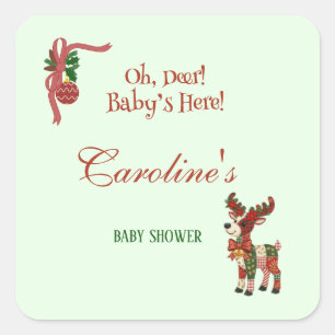 Oh, Reh! Baby ist da! – Weihnachts-Baby-Party Quadratischer Aufkleber