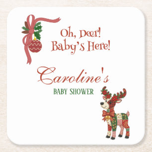 Oh, Reh! Baby ist da! – Weihnachts-Baby-Party Rechteckiger Pappuntersetzer