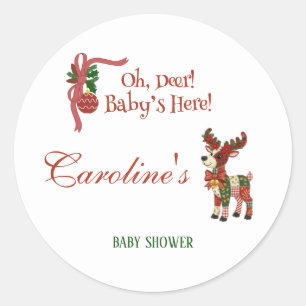 Oh, Reh! Baby ist da! – Weihnachts-Baby-Party Runder Aufkleber