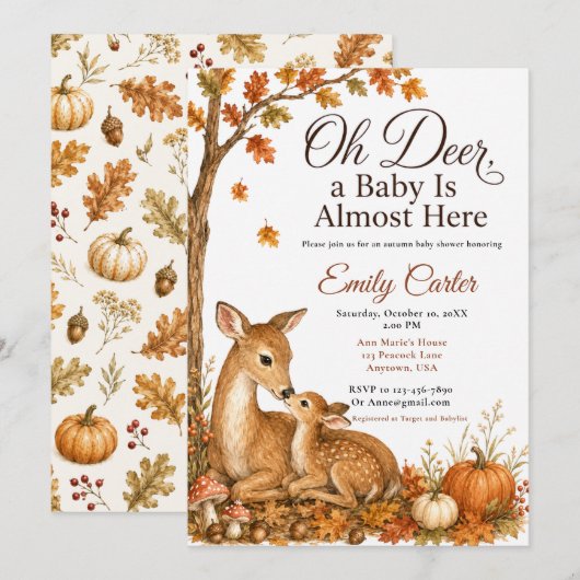 Oh Reh Fall Babyparty Einladung (Vorne/Hinten)