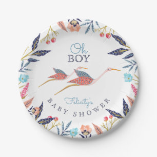 Oh schicke botanische Storch-mit BlumenBabyparty Pappteller