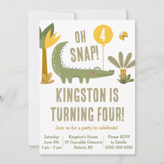 Oh, schläfst! Alligator, Krokodil, Sumpf Geburtsta Einladung (Vorderseite)