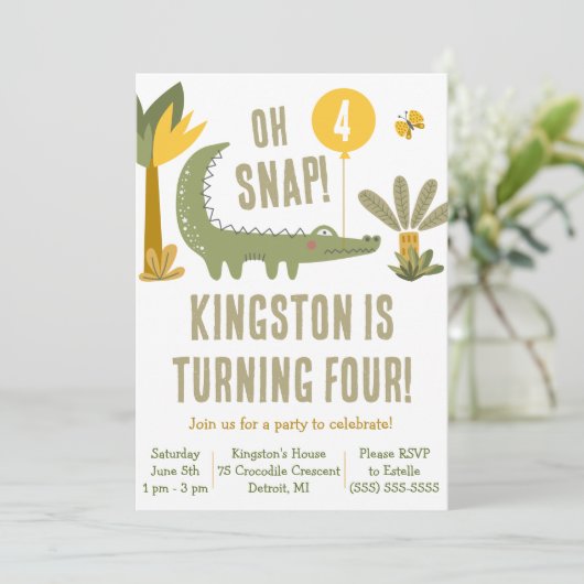 Oh, schläfst! Alligator, Krokodil, Sumpf Geburtsta Einladung (Stehend Vorderseite)