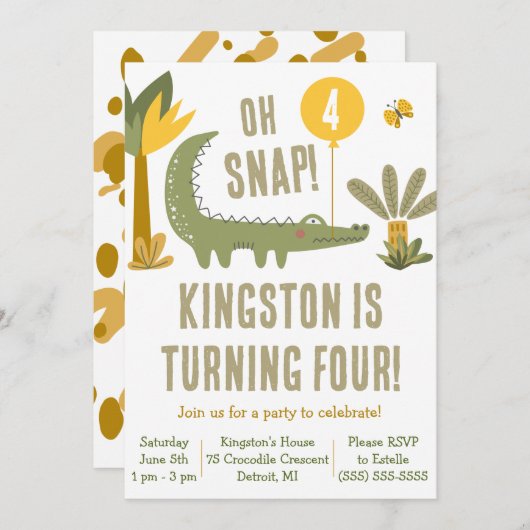 Oh, schläfst! Alligator, Krokodil, Sumpf Geburtsta Einladung (Vorne/Hinten)