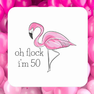 „Oh Schwarm, ich bin 50“ Pink Flamingo Geburtstag Rechteckiger Pappuntersetzer