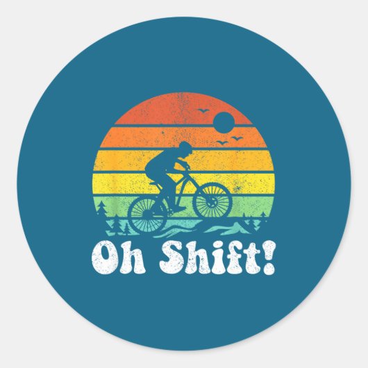 Oh Shift Funny Mountain Bike Rider Biking Retro Cy Runder Aufkleber (Vorderseite)