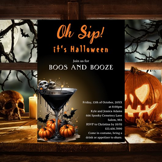 Oh Sieben Black Martini Boos & Booze Halloween-Par Einladung