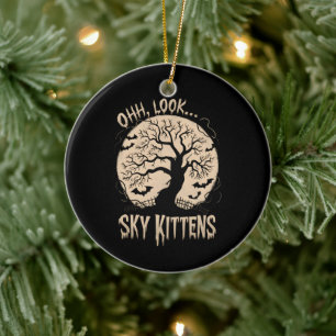 Oh sieh Himmel Kätzchen Halloween Lustige Fledermä Keramik Ornament