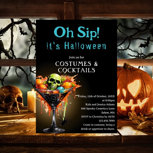 Oh Sip Funny Black Martini Halloween Costume Party Einladung