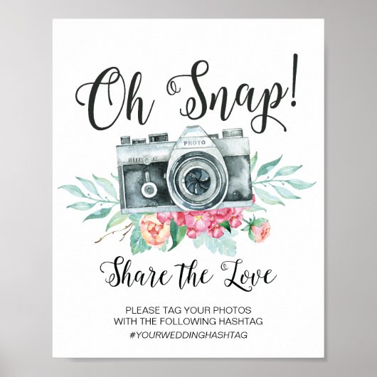 Oh Snap Camera Hashtag Wedding Sign Poster (Vorne)