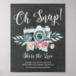 Oh Snap Camera Hashtag Wedding Sign Poster