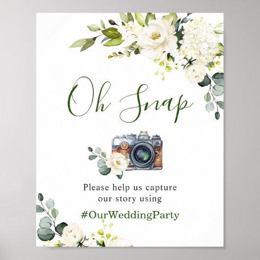 Oh Snap Elegant Eucalyptus White Roses Wedding Poster (Vorne)