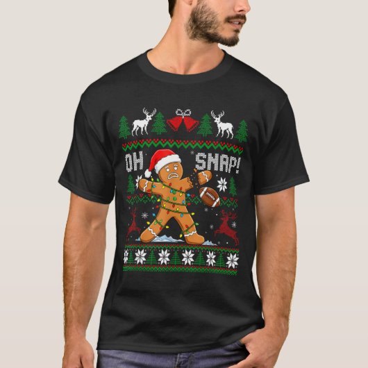 Oh Snap Funny Gingerbread Man Football Christmas P T-Shirt (Vorderseite)