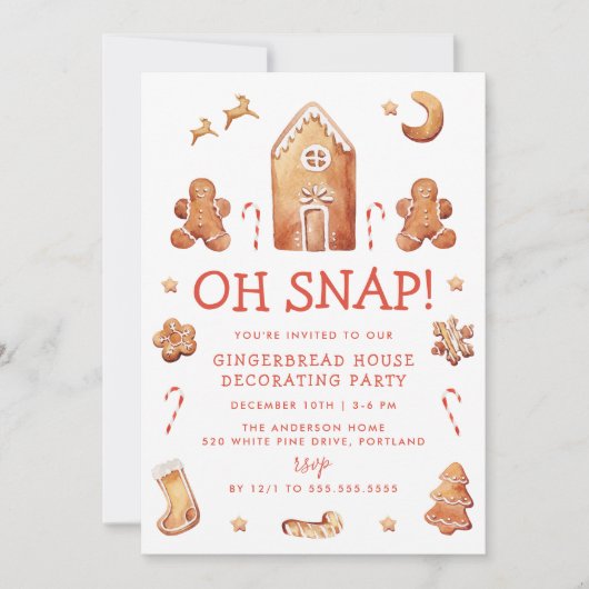 Oh Snap Gingerbread House Decoration Party Einladung (Vorderseite)