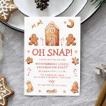 Oh Snap Gingerbread House Decoration Party Einladung<br><div class="desc">Mit dieser niedlichen und festlichen Einladung laden Sie Familie und Freunde ein, Lebkuchenhäuser und Kekse zu dekorieren! Die Einladung beinhaltet ein Aquarellhaus, Lebkuchenmentiere, Rentiere, Mond und Sterne, Kekse und Bonbons im ganzen Design. Die Phrase "Oh Snap!" wird in rotem, handgeschriebenem Text angezeigt. Personalisieren Sie die Lebkuchen Weihnachts-Party Einladung mit Ihren...</div>