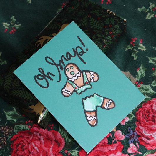 Oh Snap Gingerbread Man art Christmas Humor Postkarte