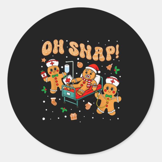 Oh Snap Gingerbread Nurse Funny Nursing Christmas Runder Aufkleber (Vorderseite)