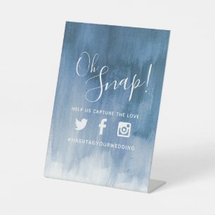 Oh Snap Hashtag Hochzeit blau grau moderne Kunst Sockelschild