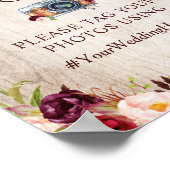 Oh Snap Hashtag Rustic Wood Burgundy Blumenschild Poster (Ecke)