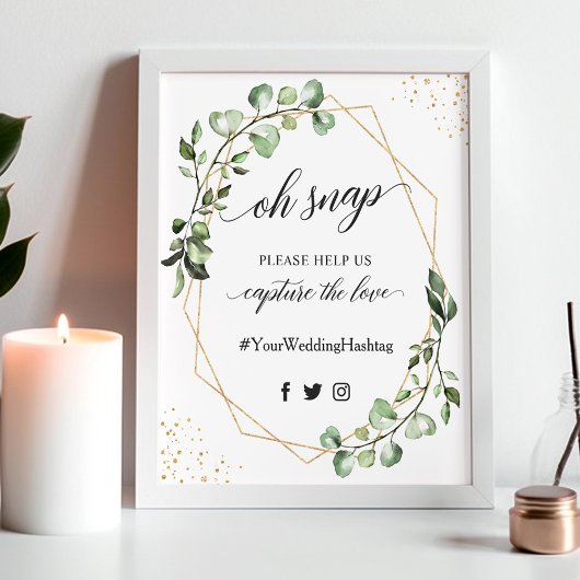 Oh Snap Hashtag Sign Geometric Greenery Eukalyptus Poster