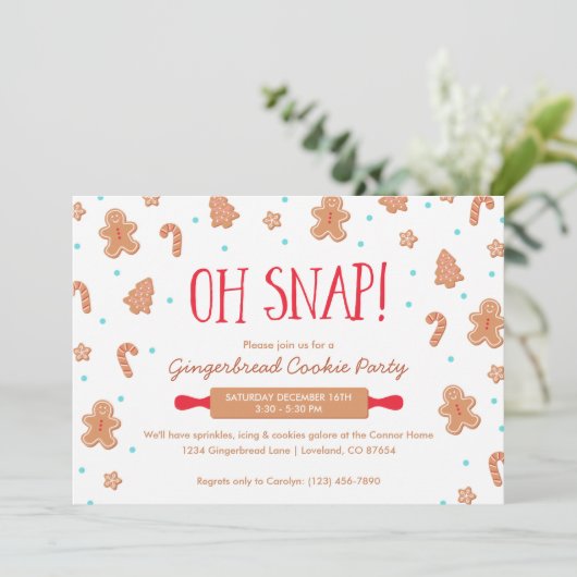 "Oh Snap!" Lebkuchengebäck Weihnachtsgebäck Party Einladung (Stehend Vorderseite)
