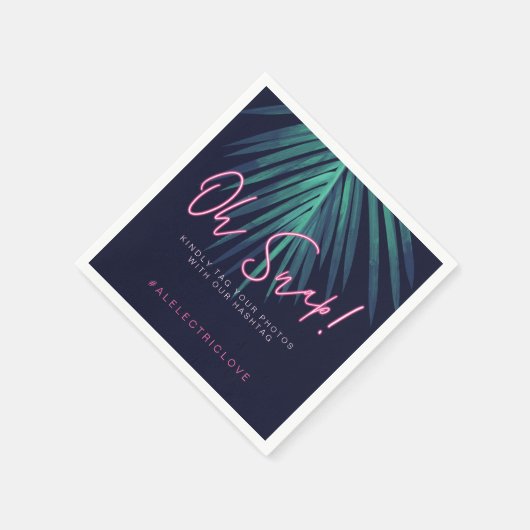 "Oh Snap" Neon Pink Script Tropical Retro Hochzeit Serviette (Ecke)