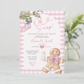 Oh Snap Pink Gingham Christmas Girl Baby Shower Einladung (Stehend Vorderseite)