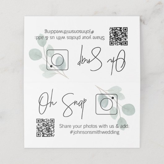 OH SNAP QR Code Eukalyptus Gedeckte Tischkarte Platzkarte (Außenseite Aufgefaltet)