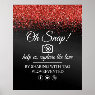 Oh Snap Social Media Tag Poster Black Red Glitzer