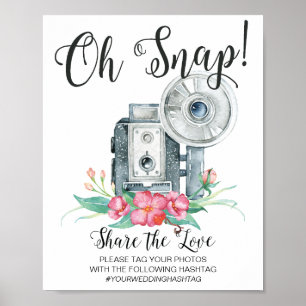 Oh Snap Vintag Camera Hashtag Hochzeitszeichen Poster