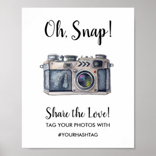 Oh, Snap! Vitage Watercolor Camera Wedding Sign Poster